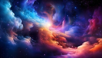 Obraz premium an otherworldly scene of nebula clouds swirling in space with vibrant colors and celestial elements