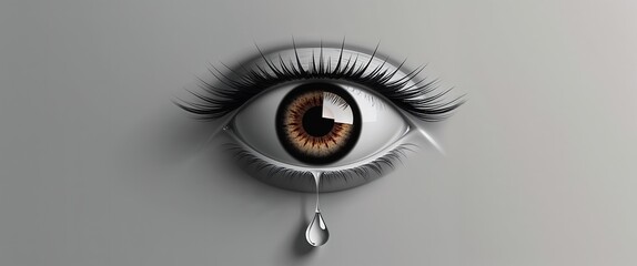 A striking minimalist illustration features a detailed eye shedding a tear, conveying deep emotion related to pressing social issues and human experiences in a reflective manner