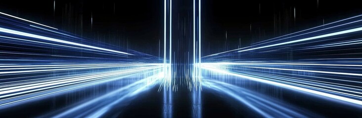 Dynamic Blue Light Trails Converging in a Dark Space