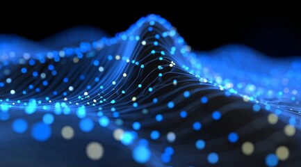 Abstract Blue Wave with Connected Nodes and Dots