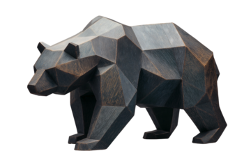 Minimalist abstract sculpture of bear, showcasing geometric shapes and blend of dark colors, evokes sense of modern artistry and nature beauty