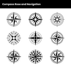 Compass Rose and Navigation Icon