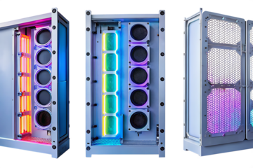 Colorful custom gaming pc components isolated on a transparent background computer