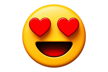 Yellow smiley face with red heart eyes isolated on transparent background