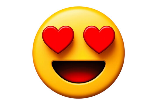 Yellow smiley face with red heart eyes isolated on transparent background