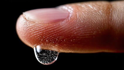Fototapeta premium Close-up of a water droplet on a fingertip