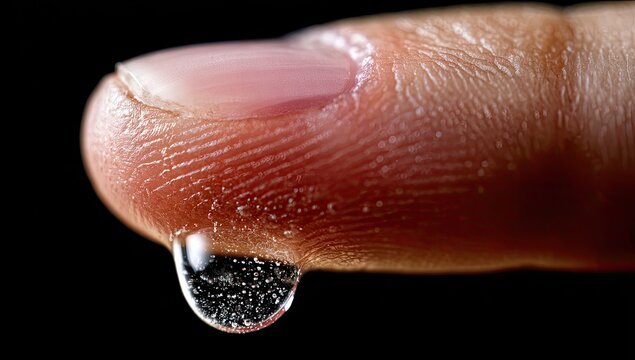 Close-up of a water droplet on a fingertip