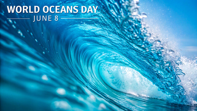 Celebrate World Oceans Day on June 8th with this vibrant blue wave illustration, promoting ocean conservation