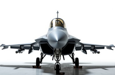 Fototapeta premium Fighter jet aircraft facing forward on a runway with shadow beneath
