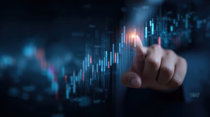 Hand Touching Financial Chart Business Growth Technology Concept.