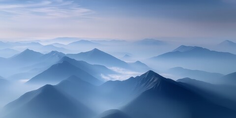 Layered Mountain Ranges in Misty Atmosphere