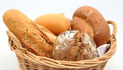 Assorted breads in wicker basket