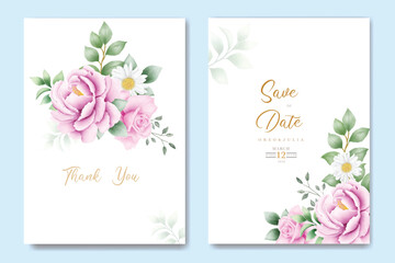 wedding invitation card with flower rose watercolor
