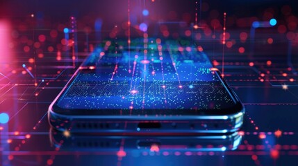 Smartphone icon with digital lines