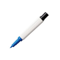 Blue marker with a white barrel and black cap placed on a plain surface ready for creative writing or drawing