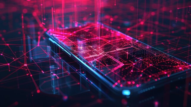 Smartphone icon with digital lines