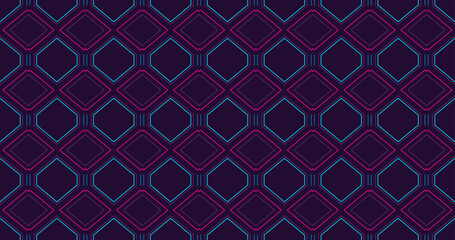 Repeating neon diamond pattern with purple and blue lines on dark backdrop