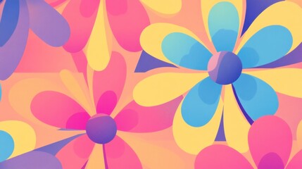 Whimsical floral pattern with a vibrant retro color scheme artwork