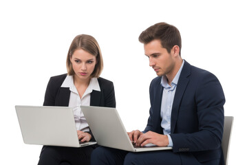 Professional Business Team Working on Laptops, Collaborating on Transparent Background for Corporate Presentations and Digital Marketing Campaigns