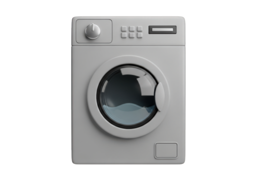 A Modern Washing Machine 3D Rendered with Realistic Details and a Transparent Background, Ideal for Home Appliance Mockups and Design Projects