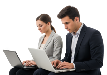 Two Focused Professionals Working on Laptops in a Modern Office Setting with Transparent Background for Easy Integration into Design Projects and Presentations