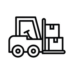 Forklift carrying boxes black outline icon
