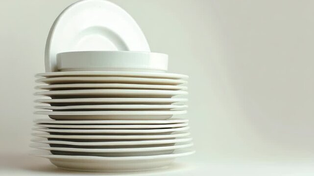A stack of white plates on a table