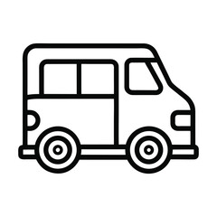 Black outline delivery van icon on white background
