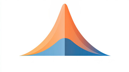 A stylized graphic representation featuring a smooth, bell-shaped curve in orange and blue, symbolizing distribution or data visualization