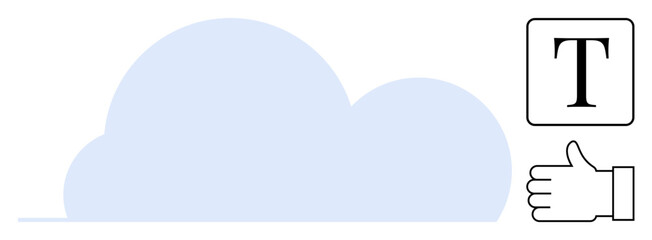Blue cloud design with editable text feature and thumbs-up hand gesture. Ideal for technology, approval process, data storage, teamwork, communication, cloud services, simple landing page