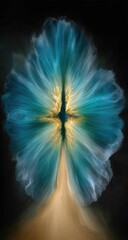 Abstract floral cross, teal & gold