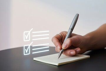 Writing on Notepad with Floating Digital Checklist
