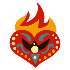Vibrant Folk Art Flaming Heart Symbol Illustration