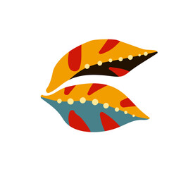Colorful abstract folk art leaves illustration on white background