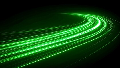 Ethereal emerald trails light painting, digital canvas, modern art expression, black backdrop