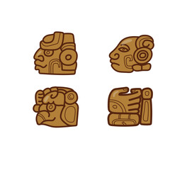 Ancient Mayan Glyphs Vector Illustrations of Carved Stone Faces