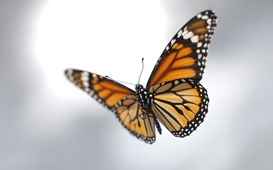 Obraz premium Close up of a monarch butterfly in flight with wings spread wide