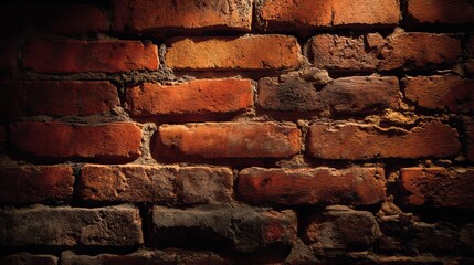 Close-up of a weathered red brick wall showcasing texture and depth in warm lighting.