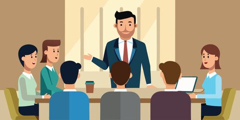  Employees gathered around giant calendar planning tasks, flat vector corporate scheduling teamwork concept illustration