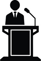 speaker at podium vector icon.
