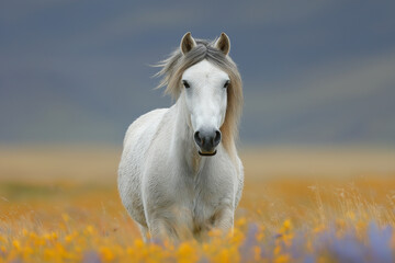 Majestic Icelandic horse galloping freely across a lush green meadow