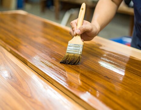 Wood table being varnished