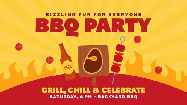 Cartoon BBQ Party Grill Invite Card