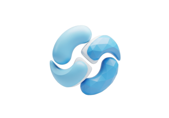 Dynamic 3D Recycle Symbol with Interlocking Blue Shapes on Transparent Background, a Modern Digital Rendering for Environmental Awareness and Sustainability