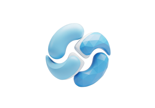 Dynamic 3D Recycle Symbol with Interlocking Blue Shapes on Transparent Background, a Modern Digital Rendering for Environmental Awareness and Sustainability