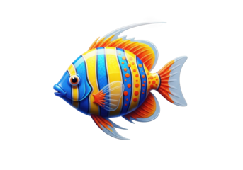 Vibrant Tropical Fish with Striped Body and Ornate Fins, Perfect for Aquarium Enthusiasts and Marine Life Illustrations on Transparent Backdrop