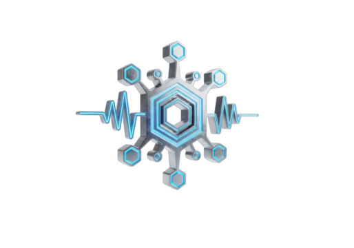 Futuristic 3D Render of a Hexagonal Network with Glowing Blue Accents, Representing Technology and Connectivity on a Transparent Backdrop for Seamless Integration