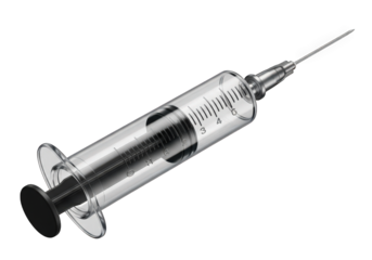 Medical Syringe with Needle for Injection and Vaccination, Close-up View of Transparent Body and Plunger, Used in Healthcare and Treatment for Administering Medication