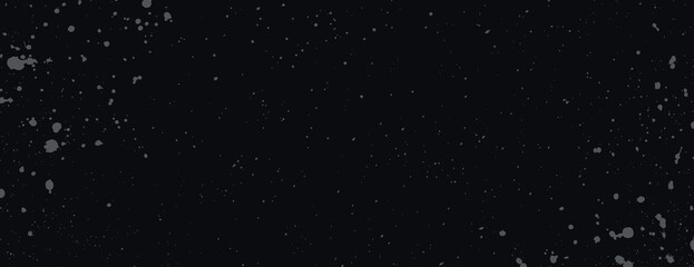 Dark black background with a black splatter texture, creating a grunge style. The background is black with scattered splatters. Aesthetic background vector. Black background.