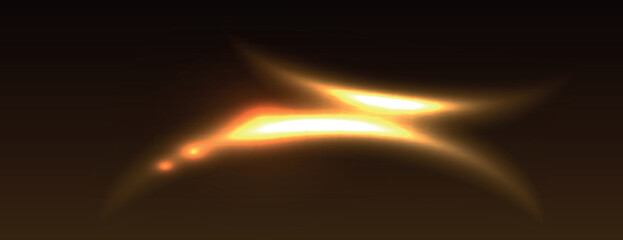 Abstract background with glowing orange and yellow light streaks on a dark background, creating a smooth, dynamic texture. Neon light background vector. Yellow background.